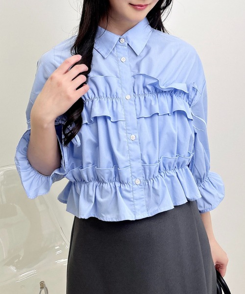 INGNI(イング)の「フリルリボンショート5分袖シャツ(シャツ/ブラウス・レディース・サックスブルー/ブルー系1/ホワイト系その他3/サックスブルー系1/イエロー系その他5/オフホワイト・M)」の18枚目の写真