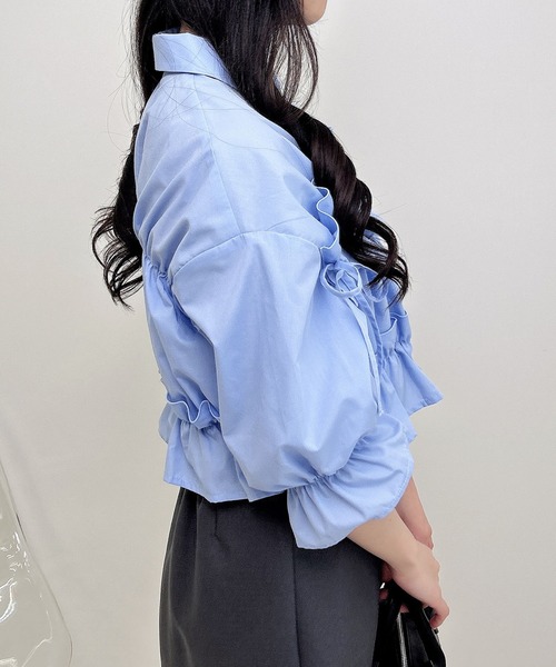 INGNI(イング)の「フリルリボンショート5分袖シャツ(シャツ/ブラウス・レディース・サックスブルー/ブルー系1/ホワイト系その他3/サックスブルー系1/イエロー系その他5/オフホワイト・M)」の19枚目の写真