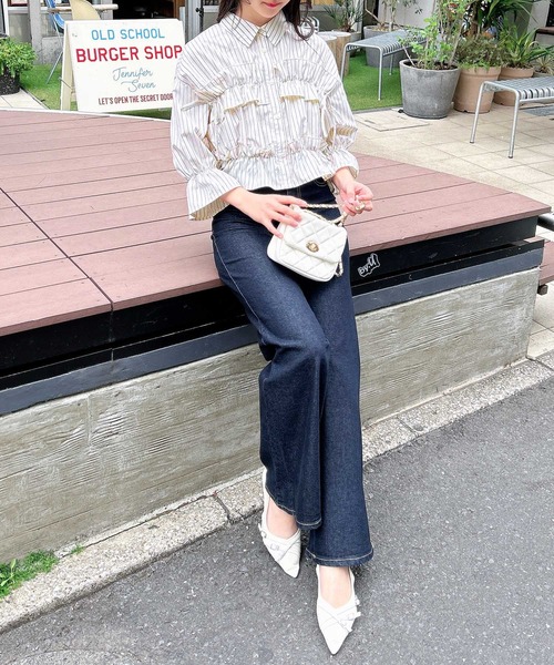 INGNI(イング)の「フリルリボンショート5分袖シャツ(シャツ/ブラウス・レディース・サックスブルー/ブルー系1/ホワイト系その他3/サックスブルー系1/イエロー系その他5/オフホワイト・M)」の14枚目の写真