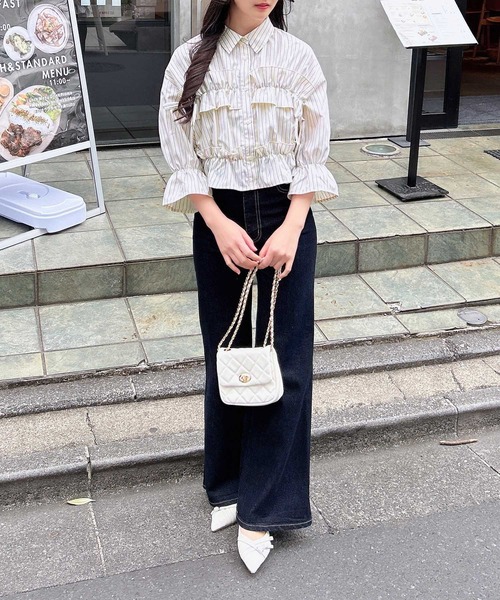 INGNI(イング)の「フリルリボンショート5分袖シャツ(シャツ/ブラウス・レディース・サックスブルー/ブルー系1/ホワイト系その他3/サックスブルー系1/イエロー系その他5/オフホワイト・M)」の15枚目の写真