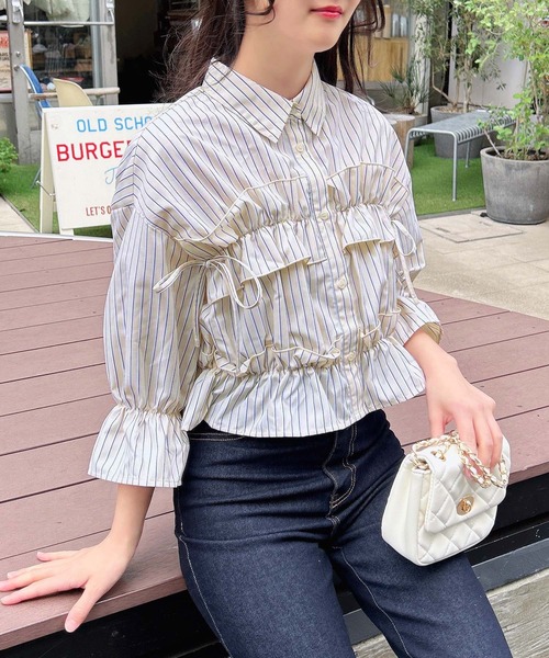 M'S GRACY フリルカシュクールシャツビジュカフス40/L ウエストリボン M'S GRACY フリルカシュクールシャツビジュカフス40/L ウエスト