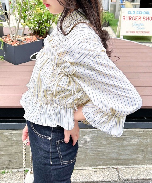 INGNI(イング)の「フリルリボンショート5分袖シャツ(シャツ/ブラウス・レディース・サックスブルー/ブルー系1/ホワイト系その他3/サックスブルー系1/イエロー系その他5/オフホワイト・M)」の12枚目の写真