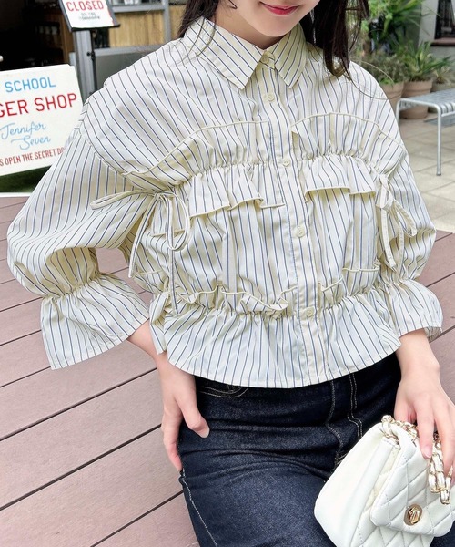 INGNI(イング)の「フリルリボンショート5分袖シャツ(シャツ/ブラウス・レディース・サックスブルー/ブルー系1/ホワイト系その他3/サックスブルー系1/イエロー系その他5/オフホワイト・M)」の10枚目の写真