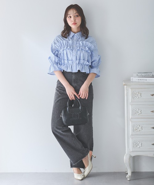 INGNI(イング)の「フリルリボンショート5分袖シャツ(シャツ/ブラウス・レディース・サックスブルー/ブルー系1/ホワイト系その他3/サックスブルー系1/イエロー系その他5/オフホワイト・M)」の8枚目の写真