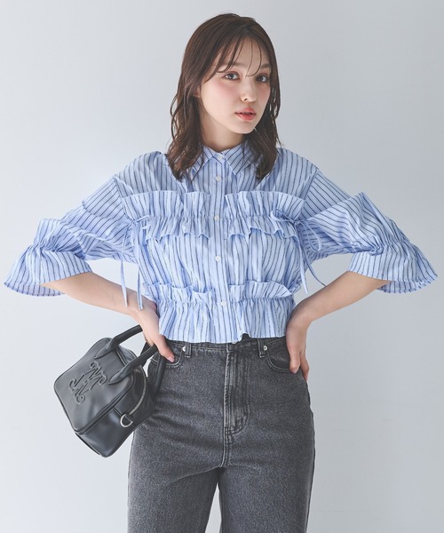 INGNI(イング)の「フリルリボンショート5分袖シャツ(シャツ/ブラウス・レディース・サックスブルー/ブルー系1/ホワイト系その他3/サックスブルー系1/イエロー系その他5/オフホワイト・M)」の7枚目の写真