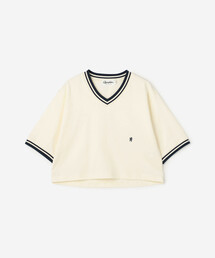 Gymphlex | ラインリブ Vネック半袖プルオーバー WOMEN