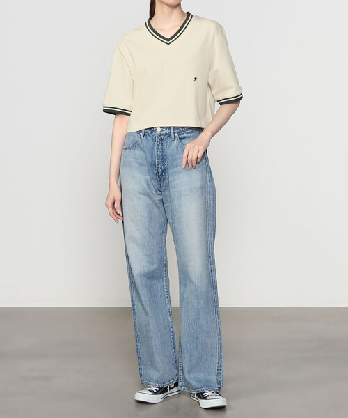 GYMPHLEX(ジムフレックス)の「Gymphlex | ラインリブ Vネック半袖プルオーバー WOMEN(Tシャツ/カットソー・レディース・ホワイト系その他5/ホワイト系その他6・14)」の4枚目の写真