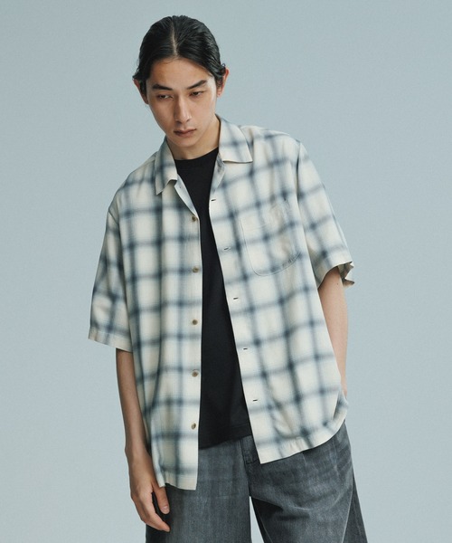 ADAM ET ROPE HOMME オンブレチェック　オープンカラーシャツ ADAM ET ROPE' シャツ オンブレチェック オープンカラーシャツ