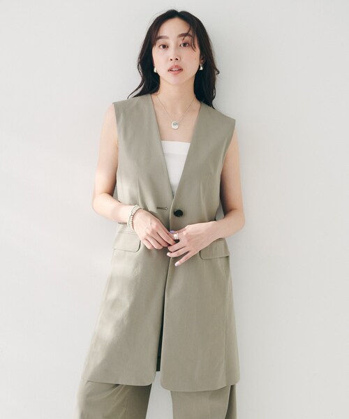 UNTITLED（アンタイトル）の「【セットアップ可能／オンオフ】ラミー混カラーレスジレ（ベスト・レディース・ブラウン系その他/オリーブ/ライトベージュ/オフホワイト・02/04/44/48/00）」の7枚目の写真
