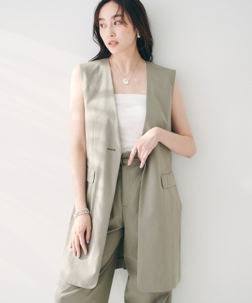 UNTITLED（アンタイトル）の「【セットアップ可能／オンオフ】ラミー混カラーレスジレ（ベスト・レディース・ブラウン系その他/オリーブ/ライトベージュ/オフホワイト・02/04/44/48/00）」の4枚目の写真