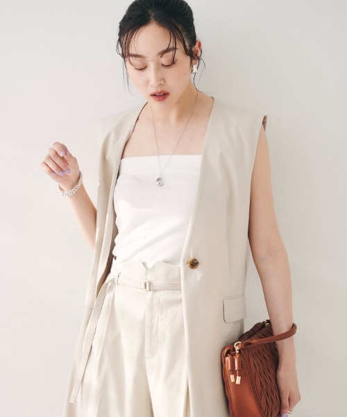 UNTITLED（アンタイトル）の「【セットアップ可能／オンオフ】ラミー混カラーレスジレ（ベスト・レディース・ブラウン系その他/オリーブ/ライトベージュ/オフホワイト・02/04/44/48/00）」の3枚目の写真