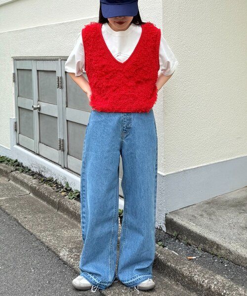 CIAOPANIC TYPY（チャオパニックティピー）の「ループフリンジクロップド丈ベスト（ベスト・レディース・ブラック/オフホワイト/グレー/レッド・ONE SIZE）」の10枚目の写真