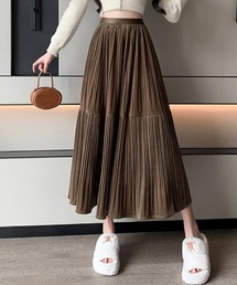 プリーツスカートロング黒 無地スカート