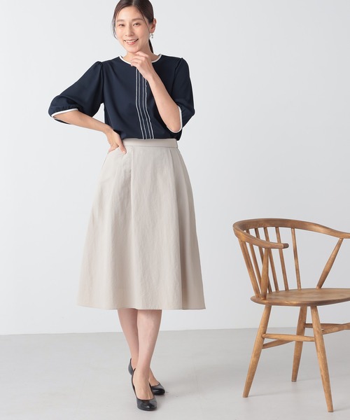 GALLORIA（ギャローリア）の「グログランタックスカート（スカート・レディース・レモンイエロー/ネイビー/ライトグレー・L/LL/S/M）」の4枚目の写真