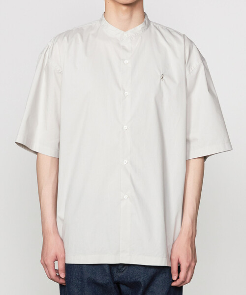 J7408 新品 ラブークル 24SSタイプライター バンドカラーシャツ 茶 L J7408 新品 ラブークル 24SSタイプライター バンドカラーシャツ 茶 L