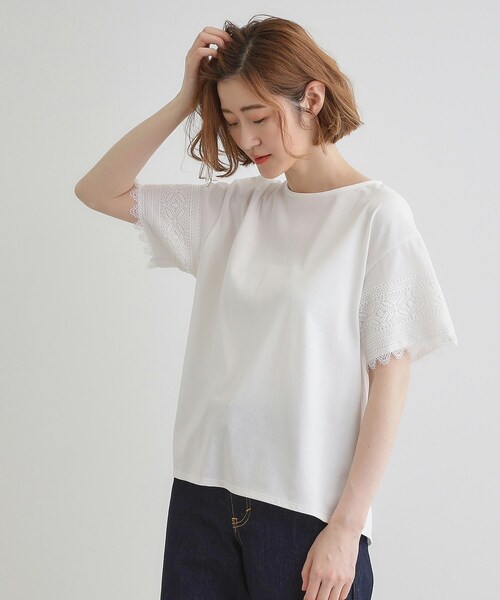 grove（グローブ）の「◆【洗える/二の腕カバー】上品なレースで叶える、きちんと見えの夏Tシャツ（Tシャツ/カットソー・レディース・ダークグレー/オレンジ系/ブラック/オフホワイト・02/03/01/04/05）」の6枚目の写真