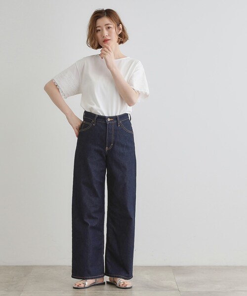 grove（グローブ）の「◆【洗える/二の腕カバー】上品なレースで叶える、きちんと見えの夏Tシャツ（Tシャツ/カットソー・レディース・ダークグレー/オレンジ系/ブラック/オフホワイト・02/03/01/04/05）」の7枚目の写真