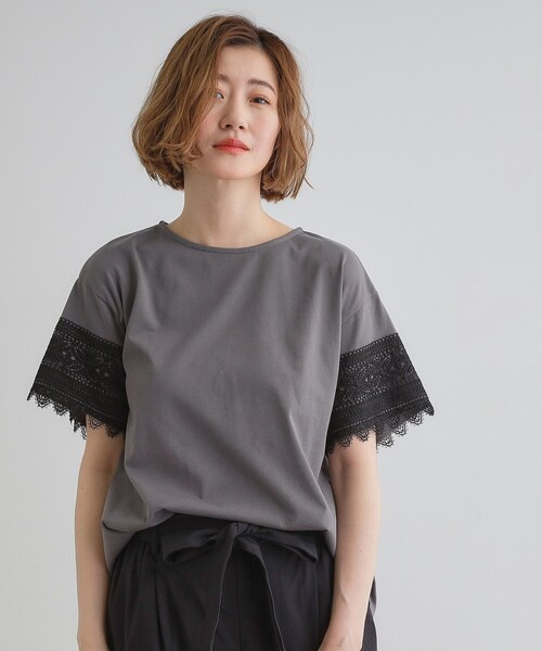 grove（グローブ）の「◆【洗える/二の腕カバー】上品なレースで叶える、きちんと見えの夏Tシャツ（Tシャツ/カットソー・レディース・ダークグレー/オレンジ系/ブラック/オフホワイト・02/03/01/04/05）」の10枚目の写真