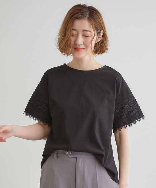 grove（グローブ）の「◆【洗える/二の腕カバー】上品なレースで叶える、きちんと見えの夏Tシャツ（Tシャツ/カットソー・レディース・ダークグレー/オレンジ系/ブラック/オフホワイト・02/03/01/04/05）」の13枚目の写真