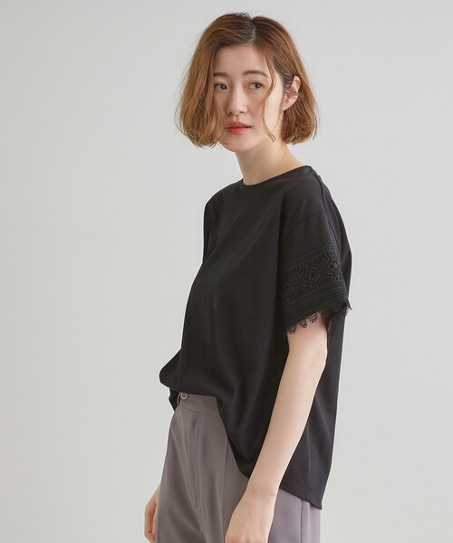 grove（グローブ）の「◆【洗える/二の腕カバー】上品なレースで叶える、きちんと見えの夏Tシャツ（Tシャツ/カットソー・レディース・ダークグレー/オレンジ系/ブラック/オフホワイト・02/03/01/04/05）」の14枚目の写真