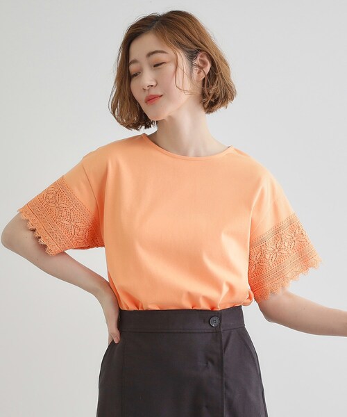 grove（グローブ）の「◆【洗える/二の腕カバー】上品なレースで叶える、きちんと見えの夏Tシャツ（Tシャツ/カットソー・レディース・ダークグレー/オレンジ系/ブラック/オフホワイト・02/03/01/04/05）」の18枚目の写真