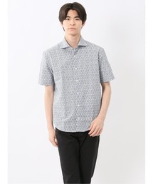 シャツ メンズ 半袖 ストレッチ メッシュ 小花 プリント カッタウェイ 