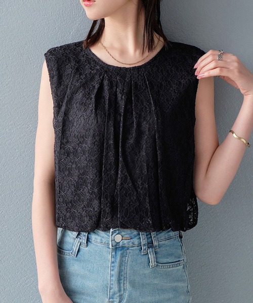 STYLEBLOCK（スタイルブロック）の「バルーンヘムレーストップス（シャツ/ブラウス・レディース・アイボリー/ブラック・FREE）」の2枚目の写真