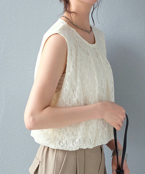 STYLEBLOCK（スタイルブロック）の「バルーンヘムレーストップス（シャツ/ブラウス・レディース・アイボリー/ブラック・FREE）」の5枚目の写真