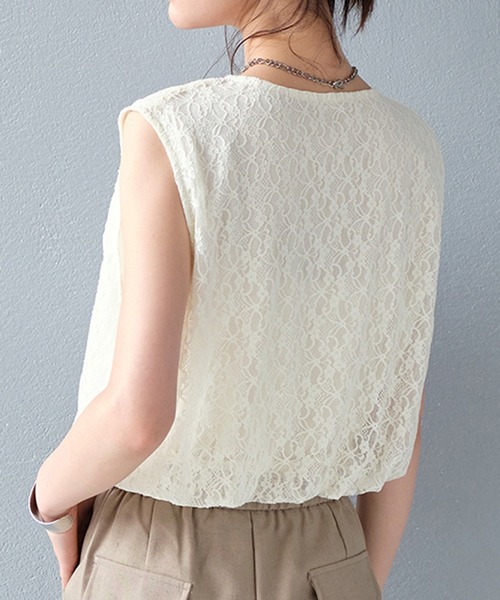 STYLEBLOCK（スタイルブロック）の「バルーンヘムレーストップス（シャツ/ブラウス・レディース・アイボリー/ブラック・FREE）」の4枚目の写真