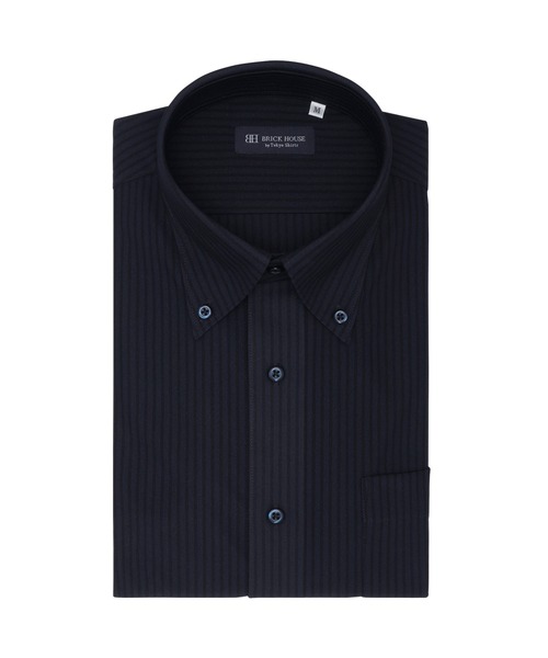 TOKYO SHIRTS(トウキョウシャツ)の「形態安定ノンアイロン ボタンダウン 半袖ストレッチビジネスワイシャツ(ビジネスシャツ・メンズ・ネイビー・首回り45cm/首回り47cm)」の1枚目の写真