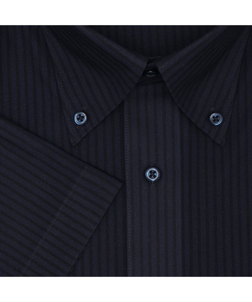 TOKYO SHIRTS(トウキョウシャツ)の「形態安定ノンアイロン ボタンダウン 半袖ストレッチビジネスワイシャツ(ビジネスシャツ・メンズ・ネイビー・首回り45cm/首回り47cm)」の3枚目の写真