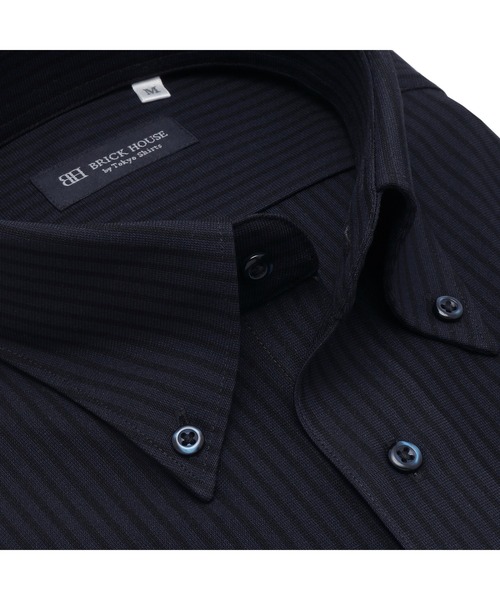 TOKYO SHIRTS(トウキョウシャツ)の「形態安定ノンアイロン ボタンダウン 半袖ストレッチビジネスワイシャツ(ビジネスシャツ・メンズ・ネイビー・首回り45cm/首回り47cm)」の2枚目の写真