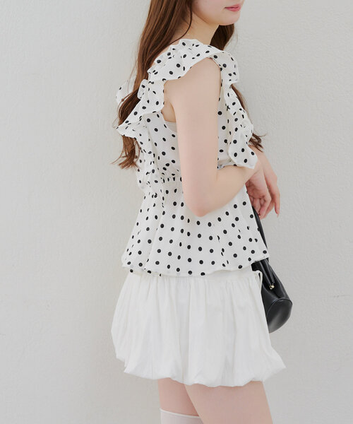 continuer de NICE CLAUP（コンティニューデナイスクラップ）の「【前後2WAY/ドット柄】シャーリングドット柄ブラウス（シャツ/ブラウス・レディース・ブラック/オフホワイト・FREE）」の18枚目の写真