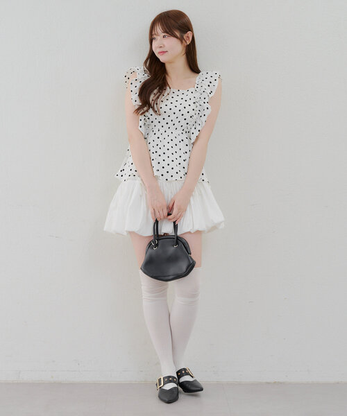 continuer de NICE CLAUP（コンティニューデナイスクラップ）の「【前後2WAY/ドット柄】シャーリングドット柄ブラウス（シャツ/ブラウス・レディース・ブラック/オフホワイト・FREE）」の20枚目の写真