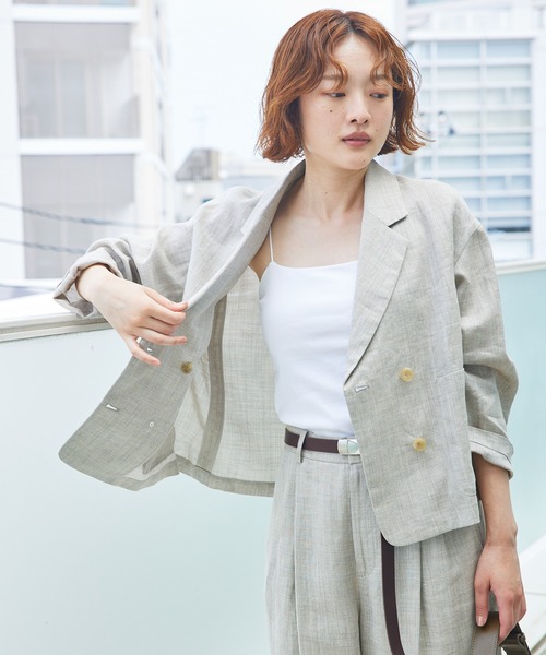 qualite（カリテ）の「【軽やかリネンジャケット】ミックスカラーラミージャケット/夏服/オフィスカジュアル/サマージャケット（テーラードジャケット・レディース・チャコールグレー/グレイッシュベージュ/ベージュ・36/38）」の3枚目の写真