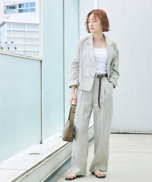qualite（カリテ）の「【軽やかリネンジャケット】ミックスカラーラミージャケット/夏服/オフィスカジュアル/サマージャケット（テーラードジャケット・レディース・チャコールグレー/グレイッシュベージュ/ベージュ・36/38）」の8枚目の写真
