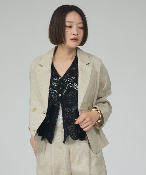 qualite（カリテ）の「【軽やかリネンジャケット】ミックスカラーラミージャケット/夏服/オフィスカジュアル/サマージャケット（テーラードジャケット・レディース・チャコールグレー/グレイッシュベージュ/ベージュ・36/38）」の21枚目の写真