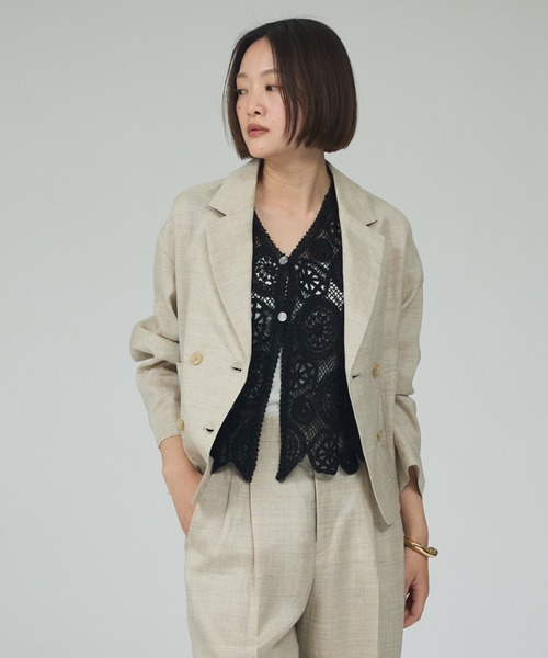 qualite（カリテ）の「【軽やかリネンジャケット】ミックスカラーラミージャケット/夏服/オフィスカジュアル/サマージャケット（テーラードジャケット・レディース・チャコールグレー/グレイッシュベージュ/ベージュ・36/38）」の22枚目の写真