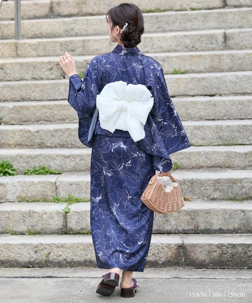 小さいサイズ 線花柄ワンピース浴衣3点セット（羽織り＋キャミ