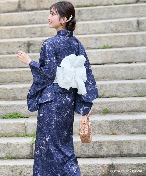 セール】小さいサイズ 線花柄ワンピース浴衣3点セット（羽織り＋