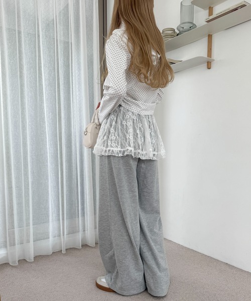 WEGO（ウィゴー）の「WEGO/レースレイヤードスウェットパンツ（スウェットパンツ・レディース・杢グレー・FREE）」の4枚目の写真