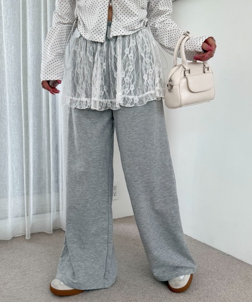 WEGO（ウィゴー）の「WEGO/レースレイヤードスウェットパンツ（スウェットパンツ・レディース・杢グレー・FREE）」の6枚目の写真