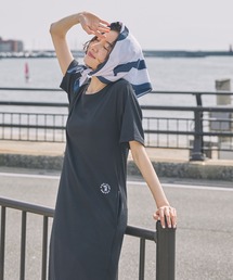 【 POOLSIDE COFFEE × Unblend 】ロゴ刺繍 カットリブ ハーフスリーブ ワンピース