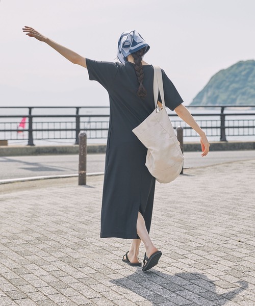 Unblend（アンブレンド）の「【 POOLSIDE COFFEE × Unblend 】ロゴ刺繍 カットリブ ハーフスリーブ ワンピース（ワンピース・レディース・ブラック/ネイビー/ブラウン・FREE）」の12枚目の写真