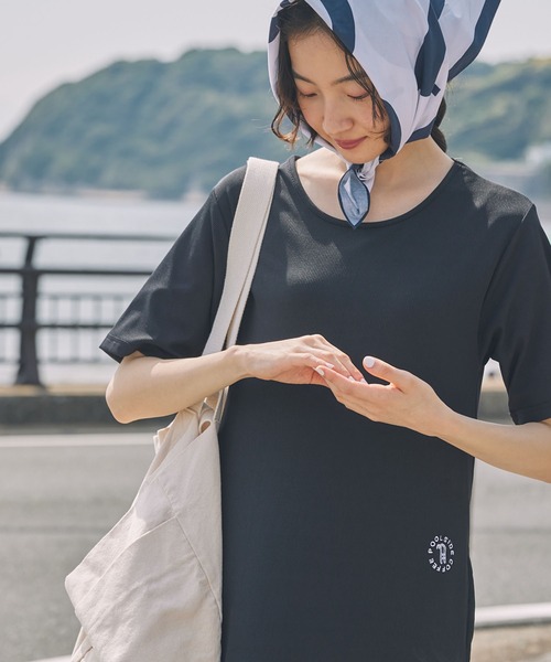 Unblend（アンブレンド）の「【 POOLSIDE COFFEE × Unblend 】ロゴ刺繍 カットリブ ハーフスリーブ ワンピース（ワンピース・レディース・ブラック/ネイビー/ブラウン・FREE）」の13枚目の写真
