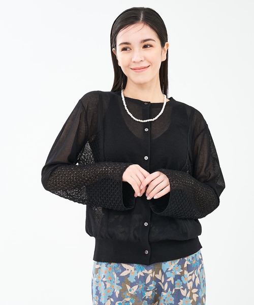 collex（コレックス）の「リネンタッチ透かし柄カーディガン（カーディガン/ボレロ・レディース・グリーン/アイボリー/ブラック・フリー）」の2枚目の写真