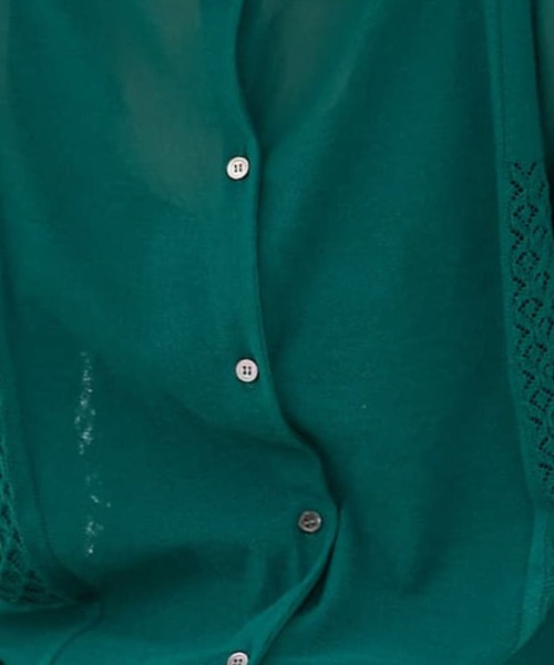 collex（コレックス）の「リネンタッチ透かし柄カーディガン（カーディガン/ボレロ・レディース・グリーン/アイボリー/ブラック・フリー）」の4枚目の写真