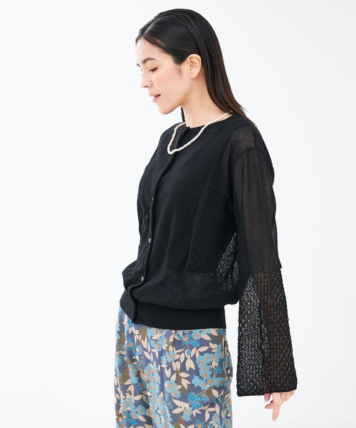 collex（コレックス）の「リネンタッチ透かし柄カーディガン（カーディガン/ボレロ・レディース・グリーン/アイボリー/ブラック・フリー）」の15枚目の写真