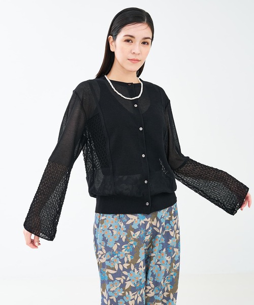 collex（コレックス）の「リネンタッチ透かし柄カーディガン（カーディガン/ボレロ・レディース・グリーン/アイボリー/ブラック・フリー）」の17枚目の写真