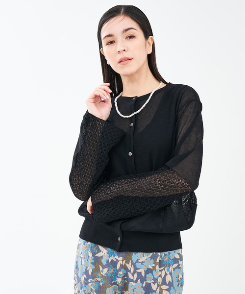 collex（コレックス）の「リネンタッチ透かし柄カーディガン（カーディガン/ボレロ・レディース・グリーン/アイボリー/ブラック・フリー）」の18枚目の写真